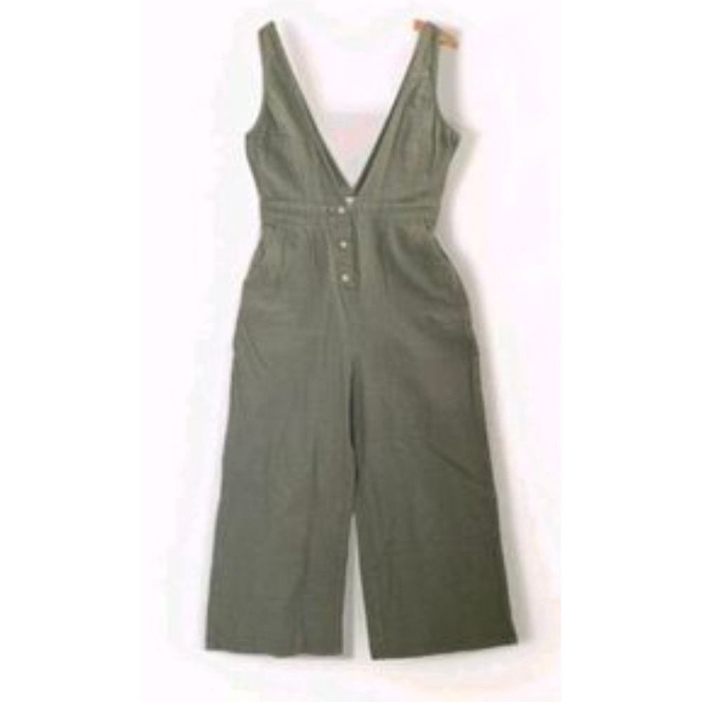 Polagram Women's Sz M Sage Green Organic Cotton Wide Leg Jumpsuit #401